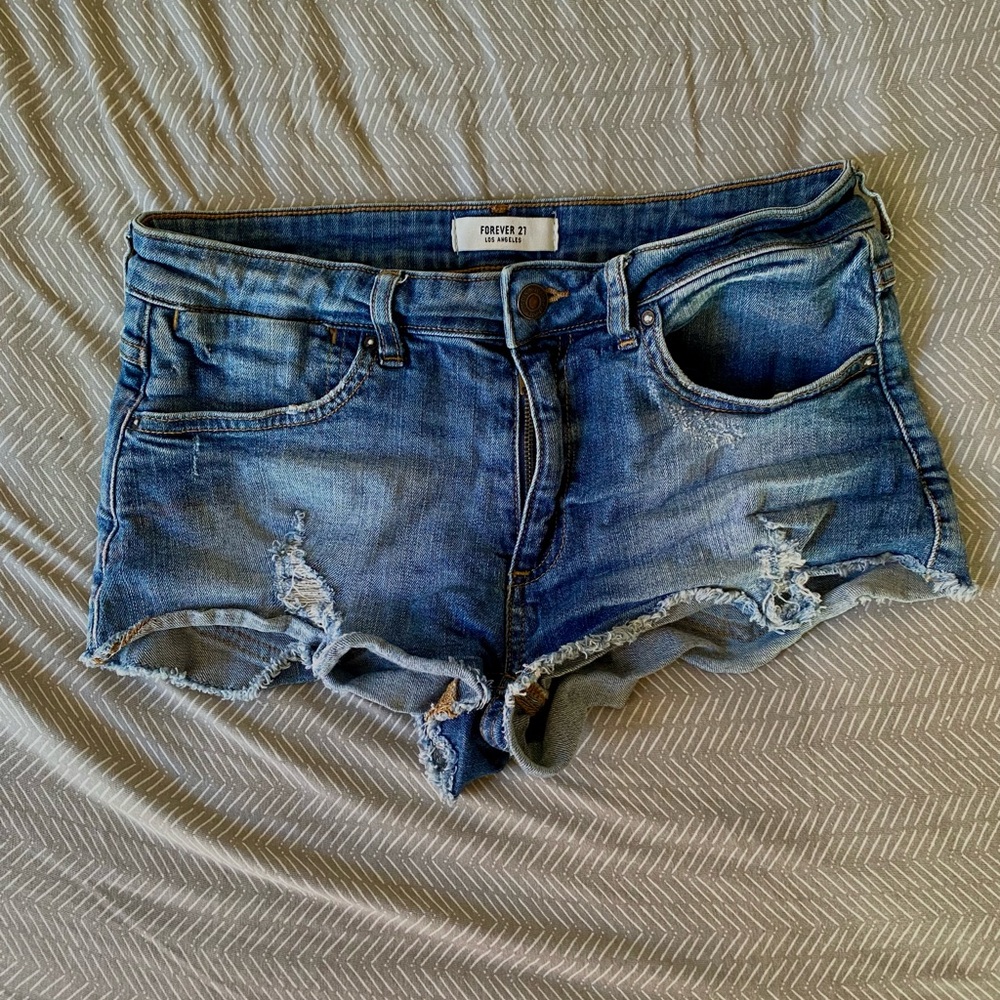 Forever 21 Blue Distressed Jean Shorts